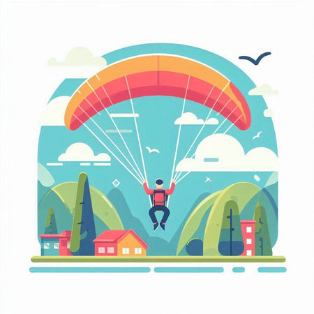 Paraglider flying in the sky. Paraglider flying in the sky. Flat vector illustration.のイラスト素材