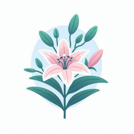 Lily flower with leaves. Floral icon. Vector illustration.のイラスト素材