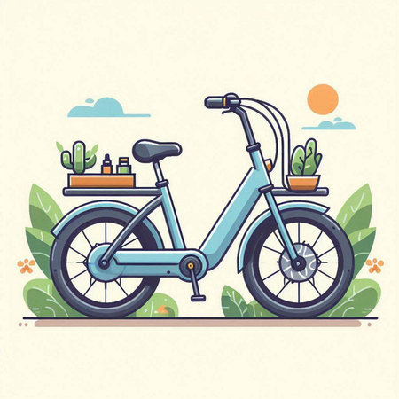 Vintage bicycle on the road, vector illustration in flat style.のイラスト素材