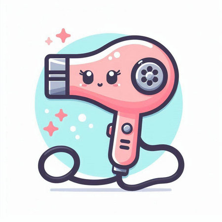 Hair dryer cute kawaii character. Vector illustration.のイラスト素材