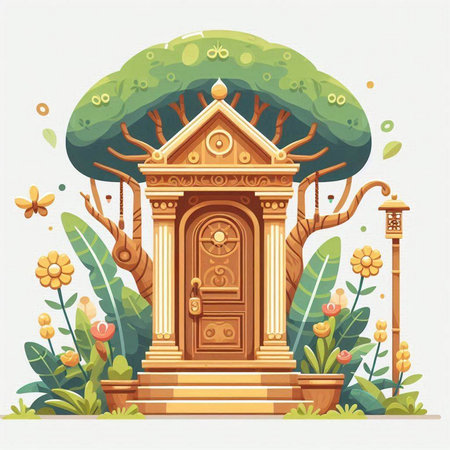 Vector illustration of a fairy-tale temple in the jungle. Cartoon style.のイラスト素材