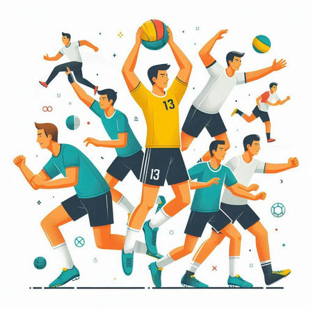 Soccer players with ball. Vector illustration in flat cartoon style.のイラスト素材
