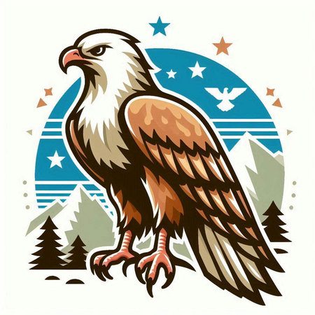 American eagle in the starry sky. Vector illustration on white background.のイラスト素材