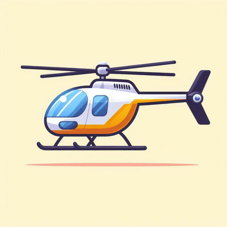 Helicopter flat vector illustration. Cartoon helicopter isolated on yellow background.のイラスト素材
