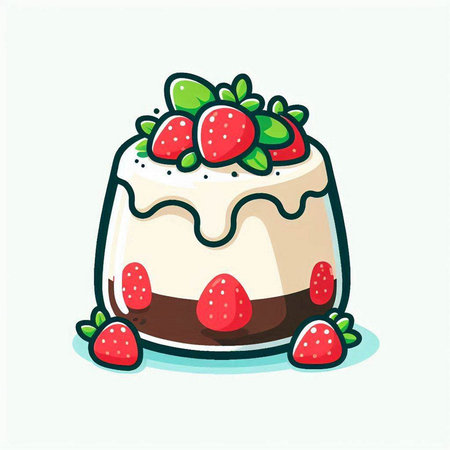 Chocolate panna cotta with strawberries and whipped cream. Vector illustration.のイラスト素材