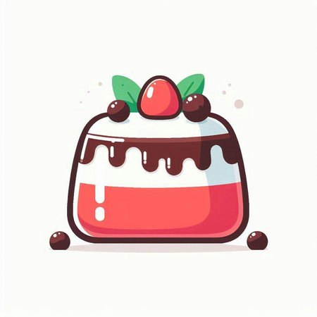 Cake with cherries and chocolate glaze. Vector illustration.のイラスト素材