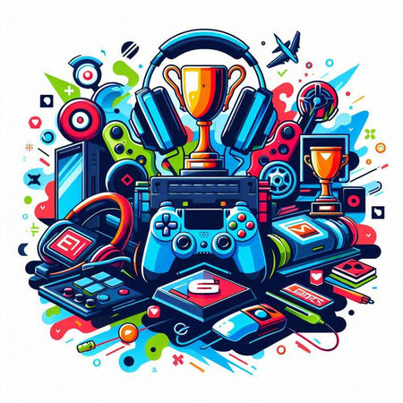 Retro style vector illustration of video games elements. Retro style illustration.のイラスト素材