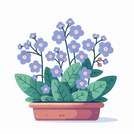Flowerpot with forget-me-nots. Vector illustration.のイラスト素材