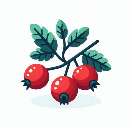 Ripe berries of hawthorn on a branch. Vector illustration.のイラスト素材