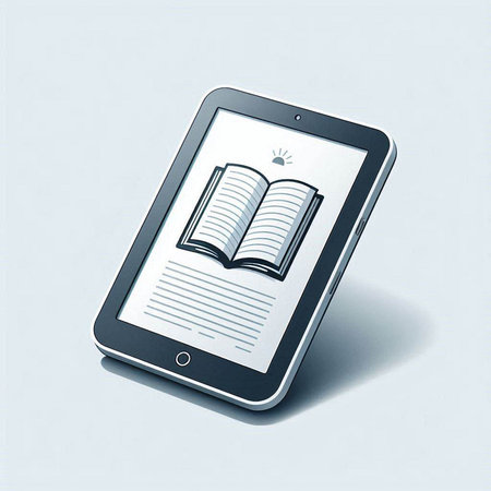 Tablet computer with book icon on the screen. Vector illustration.のイラスト素材
