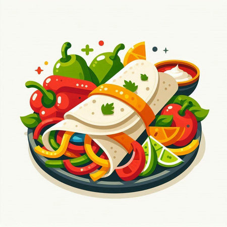 Mexican food vector illustration. Traditional mexican burrito with vegetablesのイラスト素材
