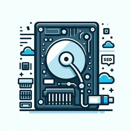 Computer hard drive icon. Vector illustration in thin line style for web design.のイラスト素材