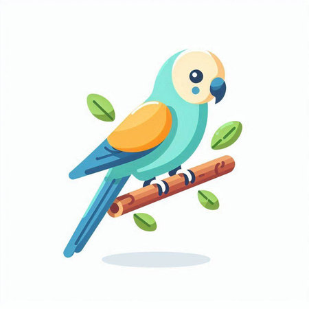 Cute cartoon parrot sitting on the branch. Vector illustration.のイラスト素材