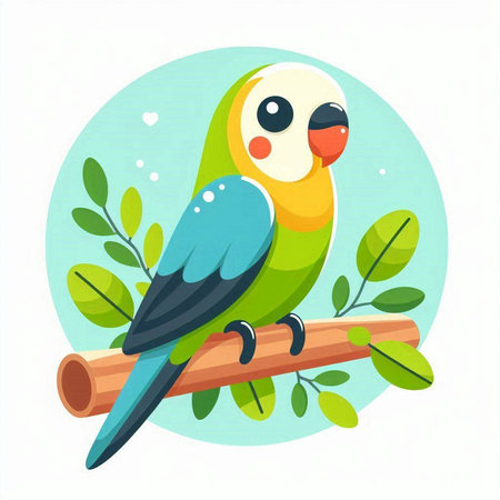 Cute parrot sitting on a branch. Vector illustration in cartoon style.のイラスト素材