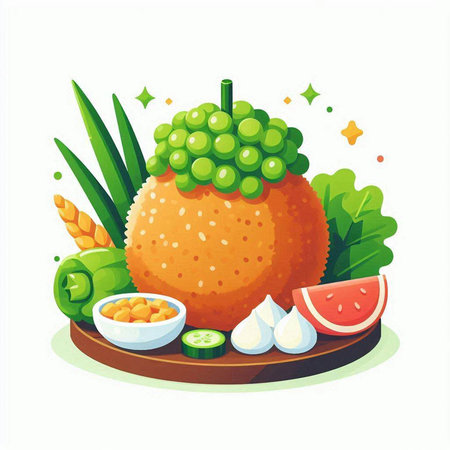 Fruits and vegetables on white background. Cartoon style vector illustration.のイラスト素材
