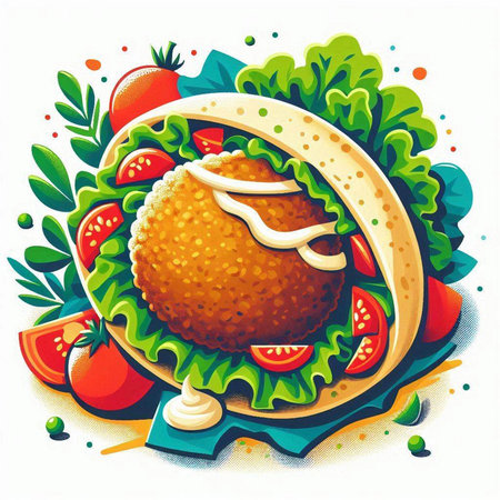 Mexican fast food menu design. Vector illustration of hamburger with salad, tomato, onion and mayonaiseのイラスト素材