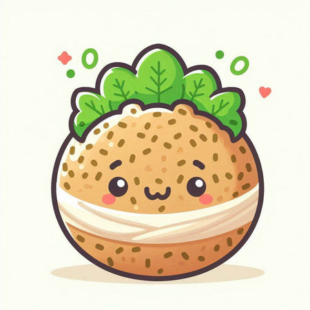 Cute kawaii hamburger with facial expression. Vector illustration.のイラスト素材