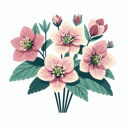 Bouquet of hellebore flowers. Vector illustration.のイラスト素材