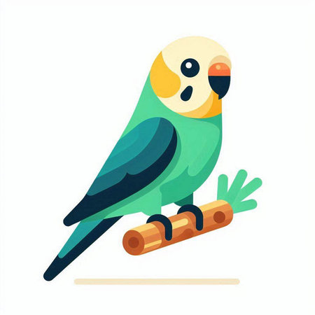 Cute green parrot sitting on a branch. Flat vector illustration.のイラスト素材