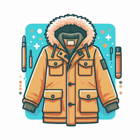 Winter coat and accessories. Vector illustration in cartoon style on white background.のイラスト素材