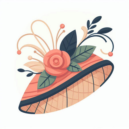 Vector illustration of a hat with flowers and leaves on a white backgroundのイラスト素材