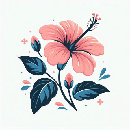 Hibiscus flower vector illustration. Hand drawn exotic flower.のイラスト素材