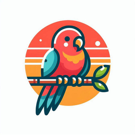 Parrot icon. Vector illustration of a parrot sitting on a branch.のイラスト素材