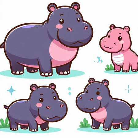 Cartoon hippos. Vector clip art illustration with simple gradients. Each on a separate layer.のイラスト素材