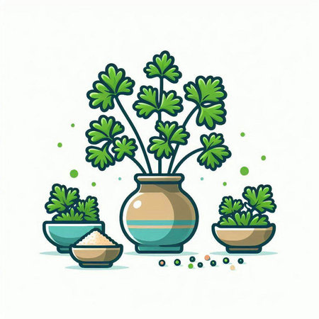 Parsley in a vase on a white background. Vector illustration.のイラスト素材