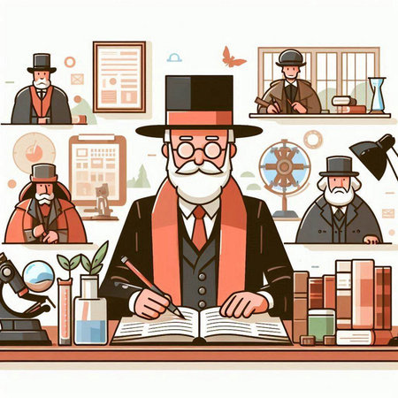 Cartoon detective in his office. Vector illustration in flat style.のイラスト素材