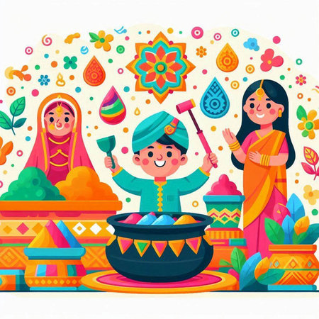 Happy Holi festival of India. Colorful vector cartoon illustration.のイラスト素材