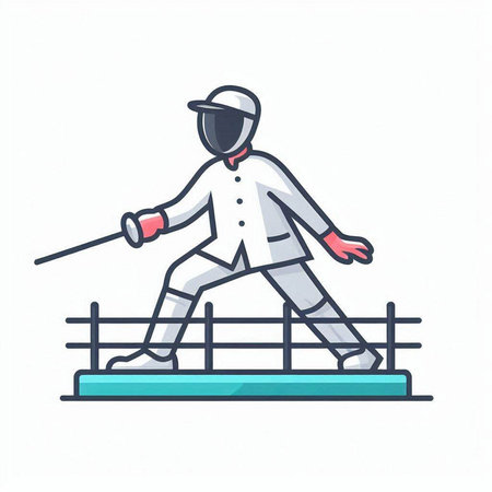 Fencing sport flat color vector icon. Female athlete in fencing suitのイラスト素材