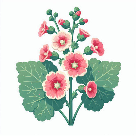 Hollyhock flowers. Isolated on white background. Vector illustration.のイラスト素材