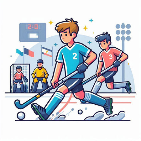 Hockey player in action, vector illustration. Flat cartoon style design.のイラスト素材