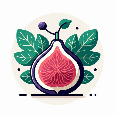 Fig fruit with leaves. Vector illustration in flat style on white background.のイラスト素材
