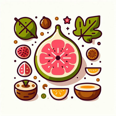 Fruits and berries flat line icons set, vector illustration. Healthy food concept.のイラスト素材