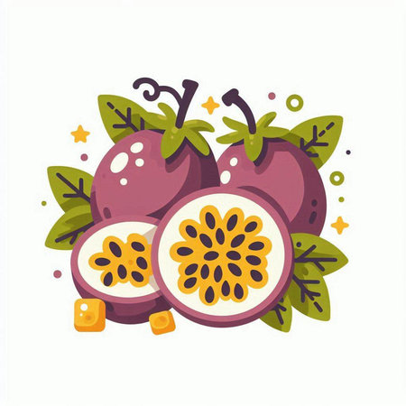 Passion fruit vector illustration. Vector illustration of passion fruit isolated on white background.のイラスト素材
