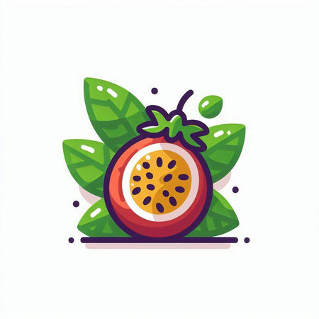 Passion fruit icon. Vector flat illustration isolated on white background.のイラスト素材