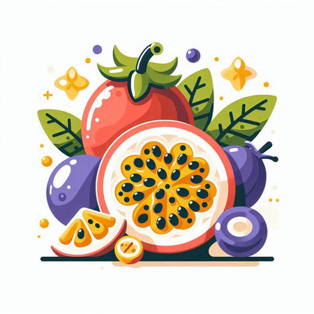 Passion fruit vector illustration. Isolated passion fruit on white background.のイラスト素材