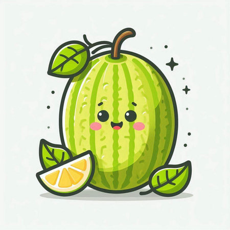 Cute cartoon watermelon character with lemon slice. Vector illustration.のイラスト素材