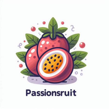 Passion fruit flat color vector icon. Exotic fruit isolated on white background.のイラスト素材