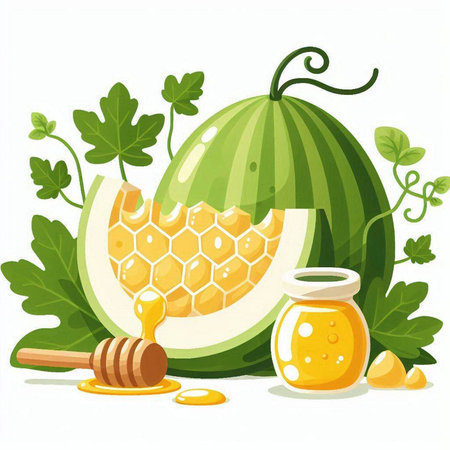 Melon and honey. Vector illustration of melon and honey.のイラスト素材