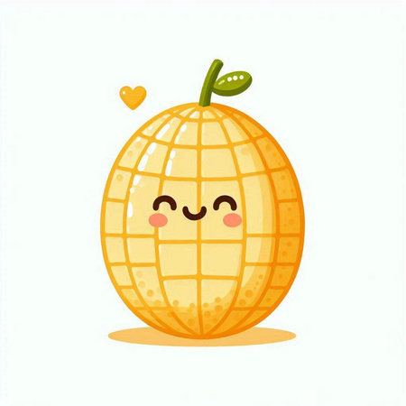 Cute kawaii melon. Vector illustration isolated on white background.のイラスト素材