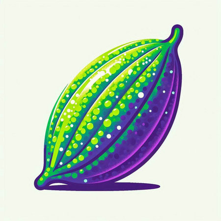 Illustration of a green cocoa fruit isolated on a white background.のイラスト素材