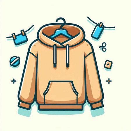 Vector illustration of a hooded sweatshirt with a zipper and a label.のイラスト素材