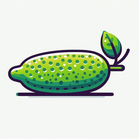 Illustration of a lime with a green leaf on a white backgroundのイラスト素材