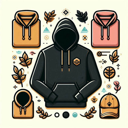 Hooded men's clothing and accessories. Vector illustration in retro style.のイラスト素材