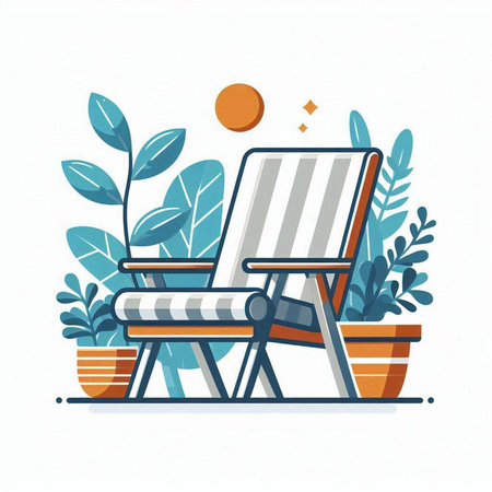 Vector illustration of a deck chair in a flat style. Summer vacation concept.のイラスト素材