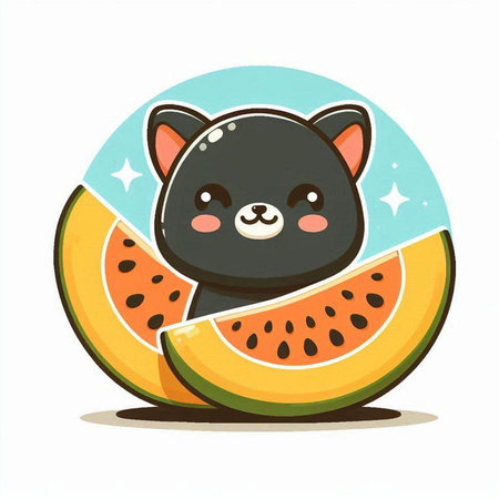 Cute kawaii kawaii cartoon animal with watermelon. Vector illustration.のイラスト素材