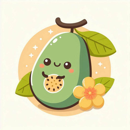 Avocado fruit character. Cute cartoon style. Vector illustration.のイラスト素材